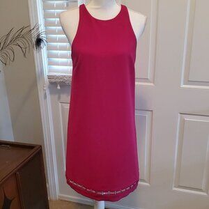 Trina Turk Halter Shift Dress Womens Size 2 Magenta Pink Back Zip Metal Detail‎